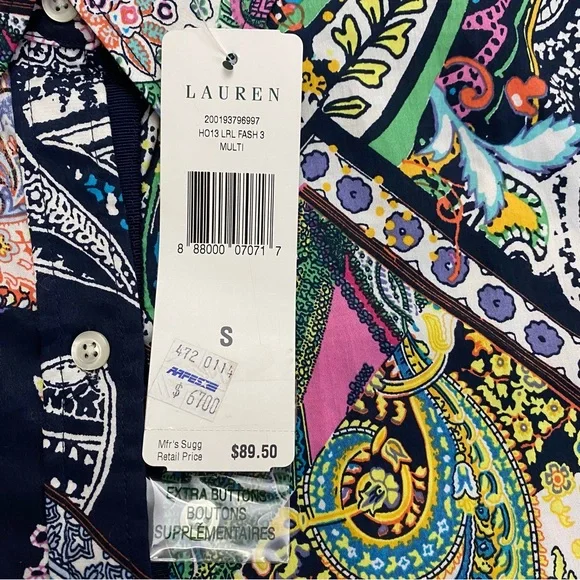 NWT Lauren Ralph Lauren Multi Color Fash 3 Paisley Pattern Button Down Shirt Sm - Picture 15 of 15